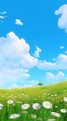 JPG 구름 꽃 일러스트 하늘 초원 사람없음 맑음 봄풍경 국내일러스트 AI일러스트 AI콘텐츠 자연요소 식물 날씨 풍경 봄 파일형식