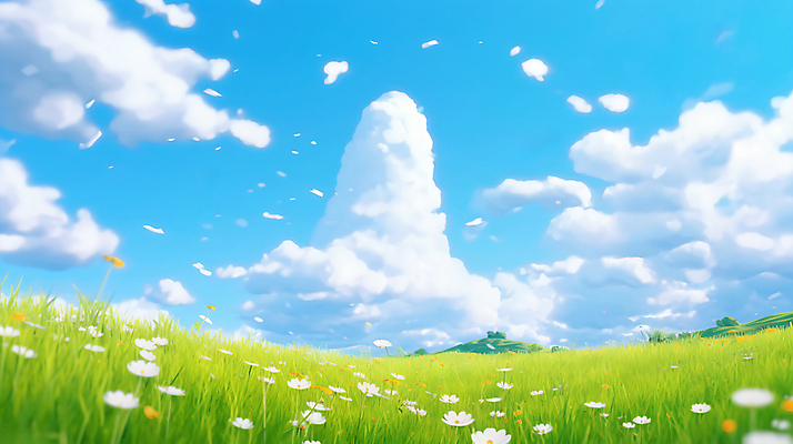 JPG 구름 꽃 일러스트 하늘 초원 사람없음 맑음 봄풍경 국내일러스트 AI일러스트 AI콘텐츠 자연요소 식물 날씨 풍경 봄 파일형식