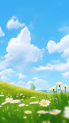 JPG 구름 꽃 일러스트 하늘 초원 사람없음 맑음 봄풍경 국내일러스트 AI일러스트 AI콘텐츠 자연요소 식물 날씨 풍경 봄 파일형식