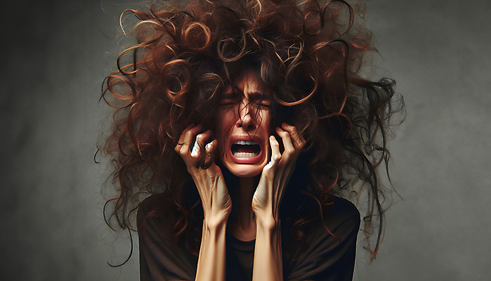 JPG 편집이미지 여자 스트레스 한명 상반신 성인 머리카락 거친 파마 디지털합성 머릿결 울상 절규 성인여자한명만 편집소스 편집실사 AI인물포토 AI콘텐츠 1 헤어스타일 사람 머리 CG 여자한명만 성인여자만 파일형식 AI포토