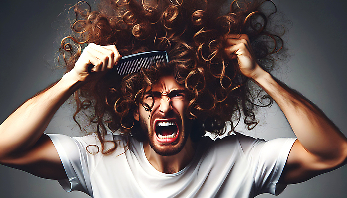 JPG 편집이미지 남자 스트레스 한명 들기 상반신 머리카락 머리빗 파마 울음 디지털합성 머릿결 절규 성인남자한명만 편집소스 편집실사 AI인물포토 AI콘텐츠 1 헤어스타일 모션 표정 사람 머리 미용용품 CG 남자한명만 성인남자만 파일형식 AI포토