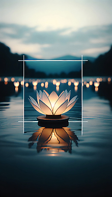 JPG 편집이미지 불교 조명 연꽃 사람없음 빛 반사 고요 연못 수면 야간 디지털합성 연등 편집소스 편집실사 AI포토 AI콘텐츠 자연요소 꽃 종교 물 등불 불교용품 CG 파일형식