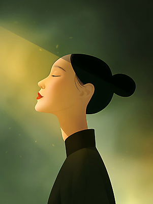 JPG 여자 일러스트 한명 상반신 성인 초록색 빛 눈감음 분위기 디지털합성 명상 올림머리 성인여자한명만 차분 국내일러스트 AI일러스트 AI콘텐츠 1 헤어스타일 컬러 컨셉 모션 사람 여자한명만 성인여자만 파일형식