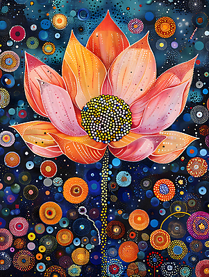 JPG 문양 꽃잎 불교 일러스트 연꽃 사람없음 컬러풀 화려 디지털합성 그림 작품 비비드 디테일 점묘화 국내일러스트 AI일러스트 AI콘텐츠 꽃 종교 컬러 컨셉 미술 파일형식