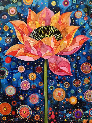 JPG 문양 꽃잎 불교 일러스트 연꽃 사람없음 컬러풀 화려 디지털합성 그림 작품 비비드 디테일 점묘화 국내일러스트 AI일러스트 AI콘텐츠 꽃 종교 컬러 컨셉 미술 파일형식