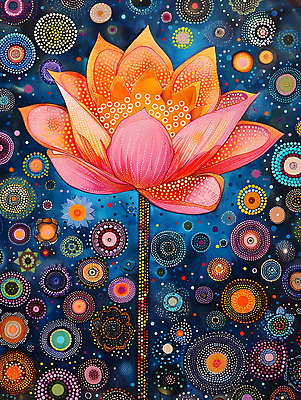 JPG 문양 꽃잎 불교 일러스트 연꽃 사람없음 컬러풀 화려 디지털합성 그림 작품 비비드 디테일 점묘화 국내일러스트 AI일러스트 AI콘텐츠 꽃 종교 컬러 컨셉 미술 파일형식