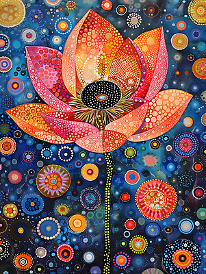 JPG 문양 꽃잎 불교 일러스트 연꽃 사람없음 컬러풀 화려 디지털합성 그림 작품 비비드 디테일 점묘화 국내일러스트 AI일러스트 AI콘텐츠 꽃 종교 컬러 컨셉 미술 파일형식