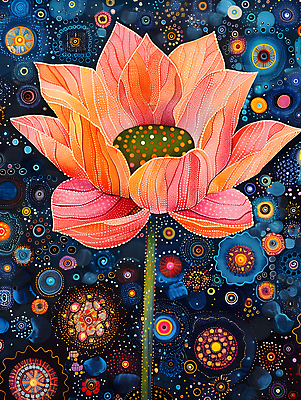 JPG 문양 꽃잎 불교 일러스트 연꽃 사람없음 컬러풀 화려 디지털합성 그림 작품 비비드 디테일 점묘화 국내일러스트 AI일러스트 AI콘텐츠 꽃 종교 컬러 컨셉 미술 파일형식