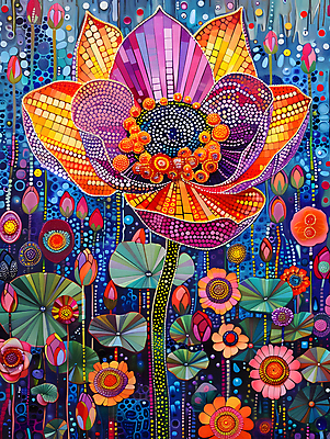 JPG 문양 꽃잎 불교 일러스트 연꽃 사람없음 컬러풀 화려 디지털합성 그림 작품 비비드 디테일 점묘화 국내일러스트 AI일러스트 AI콘텐츠 꽃 종교 컬러 컨셉 미술 파일형식