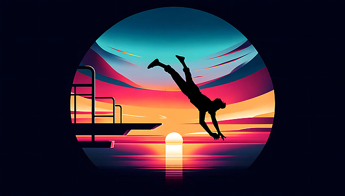 JPG 전신 남자 실루엣 일러스트 한명 성인 여름휴가 일몰 다이빙 다이빙대 성인남자한명만 국내일러스트 AI일러스트 AI콘텐츠 1 휴가 촬영기법 사람 노을 수영 수중스포츠 남자한명만 성인남자만 파일형식 여름_계절