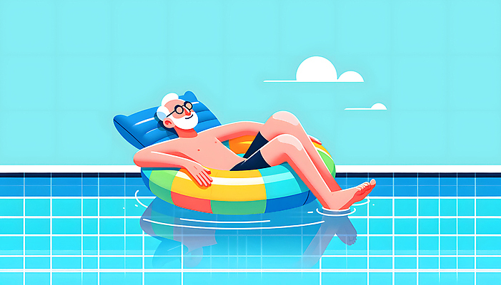 JPG 전신 노년 남자 수영복 일러스트 수영장 한명 여름휴가 반사 편안함 물결파장 튜브 노인남자한명만 국내일러스트 AI일러스트 AI콘텐츠 1 옷 물결 휴가 사람 성인 감각 남자한명만 노인남자만 파일형식 여름_계절