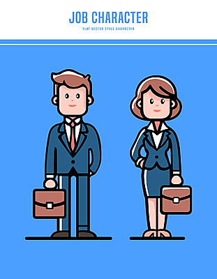 전신 캐릭터 여자 남자 허리손 서류가방 일러스트 비즈니스 직업캐릭터 미소 들기 정장 성인 두명 파란색 직장인 사무원 성인만 일러캐릭터 AI파일 직업 옷 컬러 포즈 가방 모션 표정 사람 파일형식 벡터