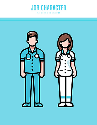 전신 캐릭터 여자 남자 일러스트 청진기 직업캐릭터 성인 두명 파란색 간호사 의사 전문직 성인만 일러캐릭터 AI파일 직업 컬러 의료기기 사람 의료진 파일형식 벡터