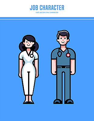 전신 캐릭터 여자 남자 일러스트 청진기 직업캐릭터 미소 성인 두명 파란색 간호사 의사 전문직 성인만 일러캐릭터 AI파일 직업 컬러 의료기기 표정 사람 의료진 파일형식 벡터