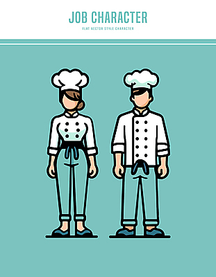 전신 캐릭터 여자 남자 리본 유니폼 일러스트 직업캐릭터 요리사모자 요리 미소 성인 두명 요리사 전문직 민트색 성인만 일러캐릭터 AI파일 직업 모자_잡화 옷 컬러 표정 사람 파일형식 벡터