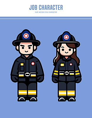 전신 캐릭터 여자 남자 장갑 일러스트 직업캐릭터 미소 안전 성인 두명 파란색 벨트 구출 전문직 안전모 소방관 성인만 방호복 일러캐릭터 AI파일 직업 잡화 옷 컬러 표정 사람 도움 헬멧 안전장비 구조원 소방 파일형식 벡터
