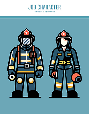 전신 캐릭터 여자 남자 장갑 일러스트 직업캐릭터 안전 성인 두명 파란색 벨트 구출 전문직 안전모 소방관 방독면 성인만 방호복 일러캐릭터 AI파일 직업 잡화 옷 컬러 마스크 사람 도움 헬멧 안전장비 구조원 소방 파일형식 벡터