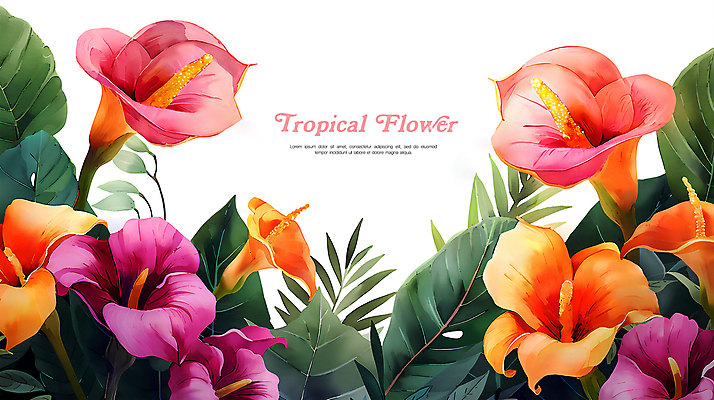 PSD 꽃 일러스트 열대 수채화 프레임 타이포그라피 사람없음 초록색 여름 주황색 화려 몬스테라 카피스페이스 보테니컬아트 트로피컬아트 국내일러스트 식물 문자 계절 컬러 컨셉 공백 그림 파일형식