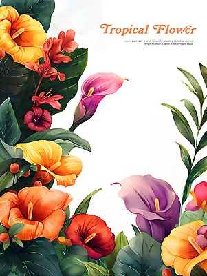 PSD 꽃 일러스트 열대 수채화 프레임 타이포그라피 사람없음 초록색 여름 주황색 화려 몬스테라 카피스페이스 보테니컬아트 트로피컬아트 국내일러스트 식물 문자 계절 컬러 컨셉 공백 그림 파일형식