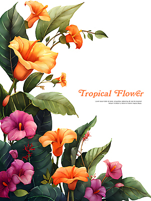 PSD 꽃 일러스트 열대 수채화 프레임 타이포그라피 사람없음 초록색 여름 주황색 화려 몬스테라 카피스페이스 보테니컬아트 트로피컬아트 국내일러스트 식물 문자 계절 컬러 컨셉 공백 그림 파일형식