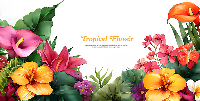 PSD 꽃 일러스트 열대 수채화 프레임 타이포그라피 사람없음 초록색 여름 주황색 화려 몬스테라 카피스페이스 보테니컬아트 트로피컬아트 국내일러스트 식물 문자 계절 컬러 컨셉 공백 그림 파일형식