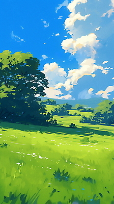 JPG 나무 구름 백그라운드 일러스트 자연 하늘 초원 사람없음 여름 파란색 평화 들꽃 국내일러스트 AI일러스트 AI콘텐츠 자연요소 식물 계절 꽃 컬러 컨셉 생태계 파일형식