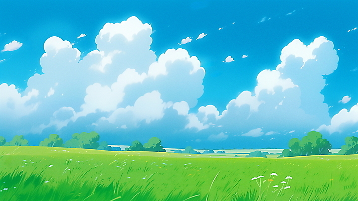 JPG 나무 구름 여유 백그라운드 일러스트 자연 하늘 휴식 초원 사람없음 초록색 평화 들꽃 국내일러스트 AI일러스트 AI콘텐츠 자연요소 식물 꽃 감정 컬러 컨셉 생태계 파일형식