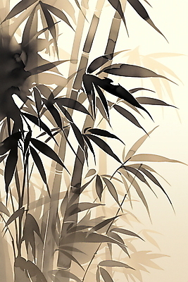 JPG 전통 일러스트 사람없음 갈색 고요 분위기 대나무 그림 번짐 미니멀 국내일러스트 AI일러스트 AI콘텐츠 나무 컬러 컨셉 파일형식 효과