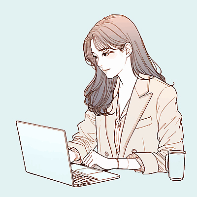 여자 일러스트 한명 상반신 성인 컵 노트북 구직 타이핑 성인여자한명만 청년취업 국내일러스트 AI파일 1 식기 컨셉 사람 전자제품 여자한명만 성인여자만 파일형식 벡터