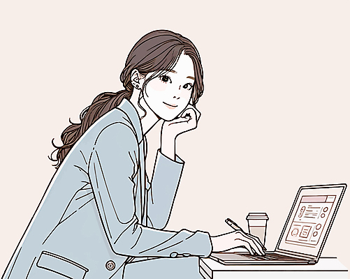 응시 여자 커피 일러스트 한명 들기 상반신 성인 노트북 펜 턱괴기 구직 테이크아웃컵 성인여자한명만 청년취업 국내일러스트 AI파일 1 시선 음료 컨셉 모션 사람 컵 전자제품 필기구 여자한명만 성인여자만 파일형식 벡터