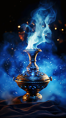 JPG 편집이미지 백그라운드 요정 사람없음 파란색 반짝임 램프 연기 신비 소원 편집실사 AI컴퓨터그래픽 AI콘텐츠 컬러 컨셉 모션 조명 CG 파일형식