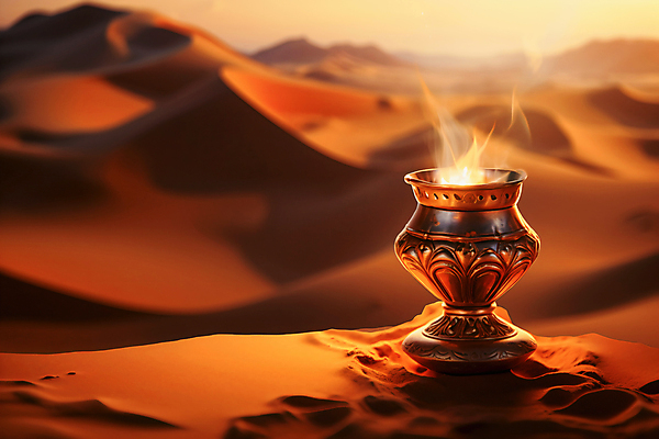 JPG 편집이미지 백그라운드 요정 사람없음 주황색 사막 램프 연기 신비 소원 편집실사 AI컴퓨터그래픽 AI콘텐츠 컬러 컨셉 조명 CG 파일형식