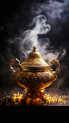 JPG 편집이미지 백그라운드 요정 사람없음 노란색 램프 연기 신비 소원 편집실사 AI컴퓨터그래픽 AI콘텐츠 컬러 컨셉 조명 CG 파일형식