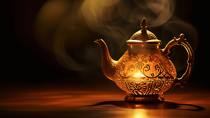 JPG 편집이미지 백그라운드 주전자 요정 사람없음 주황색 램프 연기 신비 소원 편집실사 AI컴퓨터그래픽 AI콘텐츠 컬러 컨셉 주방용품 조명 CG 파일형식