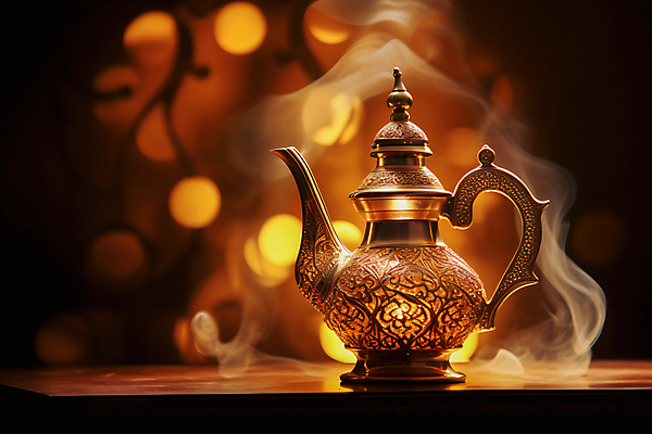 JPG 편집이미지 백그라운드 주전자 요정 사람없음 주황색 램프 연기 신비 보케 소원 편집실사 AI컴퓨터그래픽 AI콘텐츠 컬러 컨셉 주방용품 조명 CG 파일형식