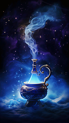 JPG 편집이미지 백그라운드 요정 사람없음 파란색 반짝임 우주 램프 연기 신비 소원 편집실사 AI컴퓨터그래픽 AI콘텐츠 컬러 컨셉 모션 조명 CG 파일형식