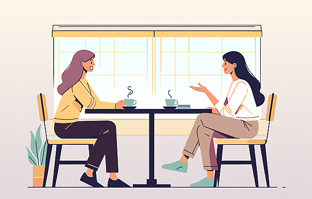 전신 여자 화분 커피 의자 일러스트 창문 탁자 티타임 휴식 말하기 이야기 손짓 성인 두명 일상 친구 노란색 다리꼬기 잡기 감성 수다 담소 성인여자만 국내일러스트 AI파일 음료 컬러 가구 컨셉 관계 모션 대화 사람 라이프 여자만 성인만 파일형식 벡터