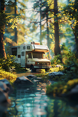 JPG 나무 편집이미지 자연 산 사람없음 햇빛 3D 귀여움 계곡 바위 풀잎 캠핑카 로우폴리 편집3D AI컴퓨터그래픽 AI콘텐츠 식물 컨셉 잎 자동차 태양 돌_바위 풀_식물 디지털합성 생태계 파일형식