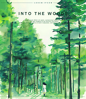 PSD 나무 여자 포스터 백그라운드 일러스트 붓터치 수채화 한명 풍경 성인 타이포그라피 초록색 여름 숲 번짐 감성 성인여자한명만 국내일러스트 식물 문자 1 계절 컬러 컨셉 사람 여자한명만 성인여자만 파일형식 효과