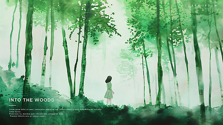 PSD 나무 여자 포스터 백그라운드 일러스트 붓터치 수채화 한명 풍경 성인 타이포그라피 초록색 여름 숲 번짐 감성 성인여자한명만 국내일러스트 식물 문자 1 계절 컬러 컨셉 사람 여자한명만 성인여자만 파일형식 효과