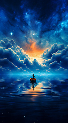 JPG 구름 편집이미지 실루엣 한명 성인 파란색 반짝임 강 반사 야간 오로라 선박 성인한명만 이미지편집 편집실사 AI컴퓨터그래픽 AI콘텐츠 자연요소 1 컬러 수상교통 모션 자연현상 촬영기법 사람 CG 성인만 파일형식