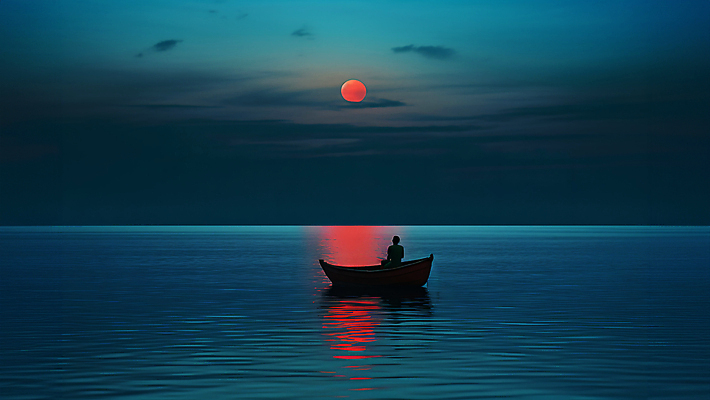 JPG 구름 편집이미지 실루엣 한명 성인 강 태양 반사 노을 남색 선박 성인한명만 이미지편집 편집실사 AI컴퓨터그래픽 AI콘텐츠 자연요소 1 컬러 수상교통 촬영기법 사람 CG 성인만 파일형식