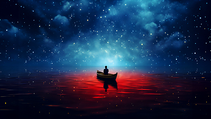 JPG 구름 편집이미지 실루엣 한명 성인 파란색 반짝임 강 반사 야간 오로라 선박 성인한명만 이미지편집 편집실사 AI컴퓨터그래픽 AI콘텐츠 자연요소 1 컬러 수상교통 모션 자연현상 촬영기법 사람 CG 성인만 파일형식