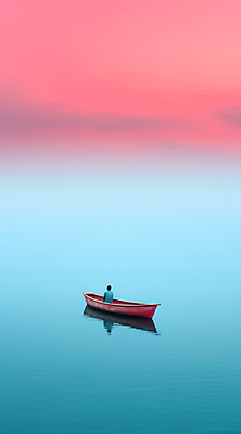 JPG 구름 편집이미지 실루엣 분홍색 한명 성인 강 반사 노을 선박 성인한명만 이미지편집 편집실사 AI컴퓨터그래픽 AI콘텐츠 자연요소 1 컬러 수상교통 촬영기법 사람 CG 성인만 파일형식