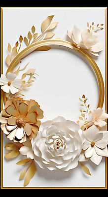 JPG 편집이미지 꽃 종이 잎 사람없음 장식 금색 화려 초대장 초대 카피스페이스 편집실사 AI포토 AI콘텐츠 카드프레임 식물 컬러 컨셉 카드_감사 프레임 공백 CG 파일형식