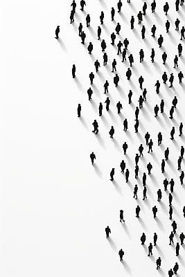 JPG 편집이미지 그림자 서기 사람 여러명 흰색 군중 방향 심플 카피스페이스 편집실사 AI인물포토 AI콘텐츠 컬러 다수 모션 공백 CG 파일형식 AI포토