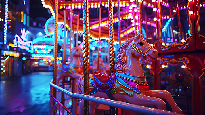 JPG 편집이미지 데이트 놀이 사람없음 놀이공원 오픈 야간 디지털합성 회전목마 야간개장 편집실사 AI포토 AI콘텐츠 자연요소 테마파크 놀이기구 CG 파일형식