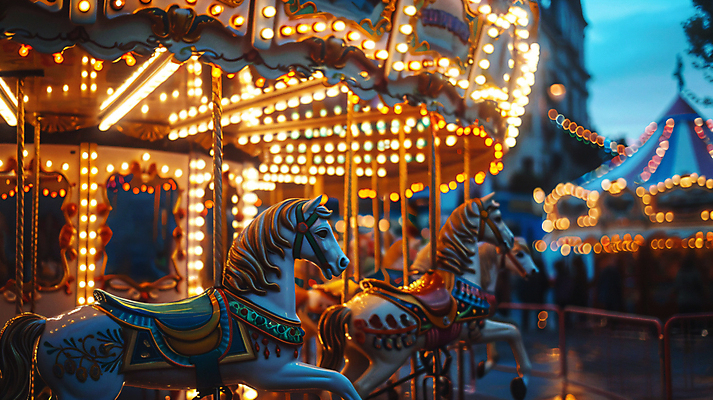 JPG 편집이미지 데이트 놀이 사람없음 빛 놀이공원 오픈 야간 디지털합성 회전목마 야간개장 편집실사 AI포토 AI콘텐츠 자연요소 테마파크 놀이기구 CG 파일형식