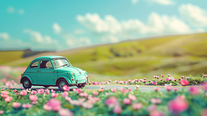 JPG 편집이미지 꽃 행복 여행 자동차 사람없음 햇빛 봄 미니어처 드라이브 편집실사 AI포토 AI콘텐츠 식물 계절 감정 육상교통 태양 모형 운전 CG 파일형식