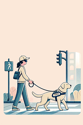 JPG 전신 여자 일러스트 한명 성인 건물 걷기 잡기 표지판 횡단보도 골든리트리버 신호등 목줄 건너기 베이지색 시각장애인 안내견 장애인의날 성인여자한명만 국내일러스트 AI일러스트 AI콘텐츠 1 건축물 컬러 모션 알림판 사람 보행로 개 리트리버 장애인 여자한명만 성인여자만 파일형식 법정기념일 반려용품